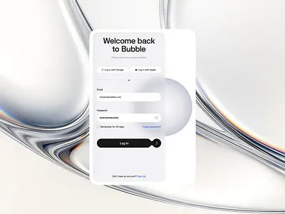 Bubble – Login Page button clean glass grey input light login minimalist product transparency ui uxui