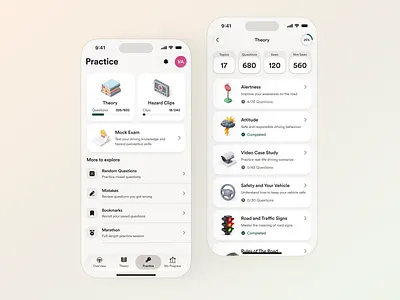 GreenWay - Driving Theory Tests Mobile App 3d app application car concept dmv driver driving education exam learning mobile design practice school study test theory ui ux vehicle