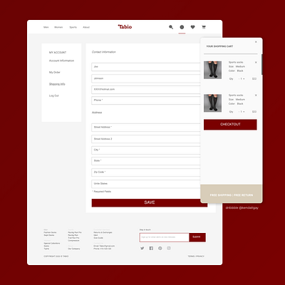 Tabio | Japanese Sock Company account page adobe xd desktop flat ui interaction interaction design prototype