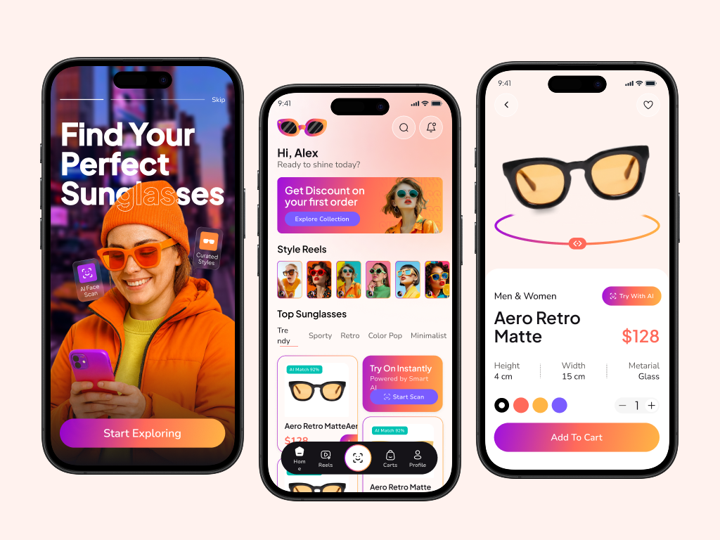 VisoShade – AI-Powered Sunglasses Shopping App ai app design design mobile mobile app mobile design ui uiux ux