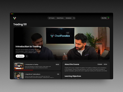 Netflix for Traders (Learning platform) dark mode dark ui enterprise hbo learning netflix product design prototype saas software streaming study trading ui design ux design web app