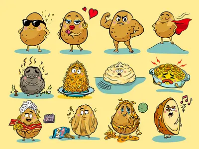 Potato cartoon illustration series book art book illustration carbs cartoon cartoon series cartoon set character art character series characters graphic illustration illustration art illustration series illustrator potato potatoes series spuds taters vector vegetable