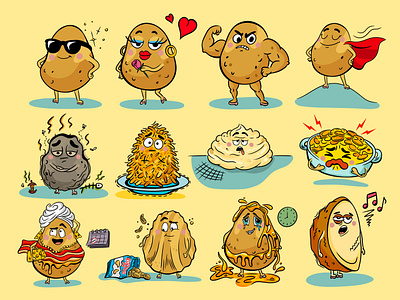 Potato cartoon illustration series book art book illustration carbs cartoon cartoon series cartoon set character art character series characters graphic illustration illustration art illustration series illustrator potato potatoes series spuds taters vector vegetable
