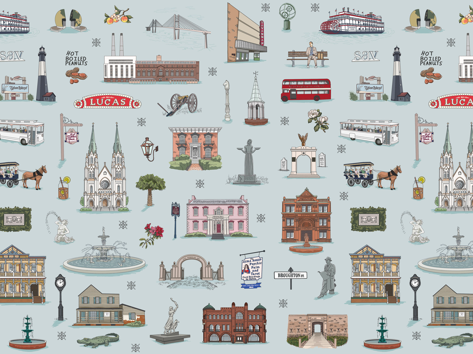 Savannah Landmark Illustration Series for Destination Branding architectural illustration branding branding illustration city illustration destination destination illustration handdrawn hospitality hospitality branding icon design illustration illustration system landmark illustration map illustration pattern illustration property management design surface pattern design tourism tourism branding travel illustration