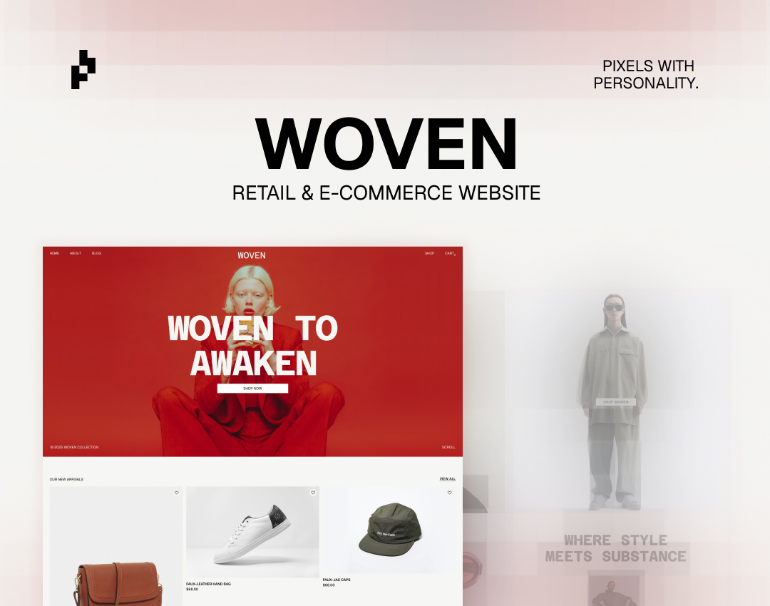 WOVEN WEAR – Clothing & Apparel eCommerce agency figma gsap pixybits template ui unique design ux webflow webflow gsap webflow marketplace webflow template website website design woven woven wear