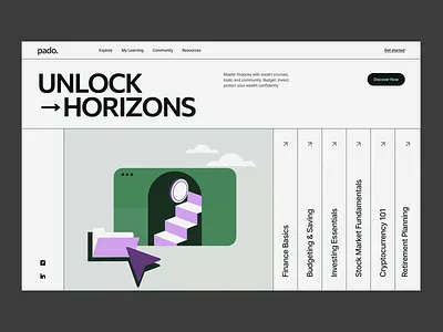 pado. home page interaction design finance fintech fintech design illustration interaction landing page landing page design motion design typo typography ui ux web website website design