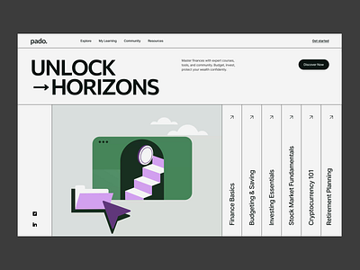 pado. home page interaction design finance fintech fintech design illustration interaction landing page landing page design motion design typo typography ui ux web website website design