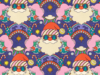 Groovy Santa Repeat Pattern 70s christmas tree colorful design festive illustration groovy christmas illustration livelyscout pattern design procreate psychedelic retro santa claus santa hat vintage illustration