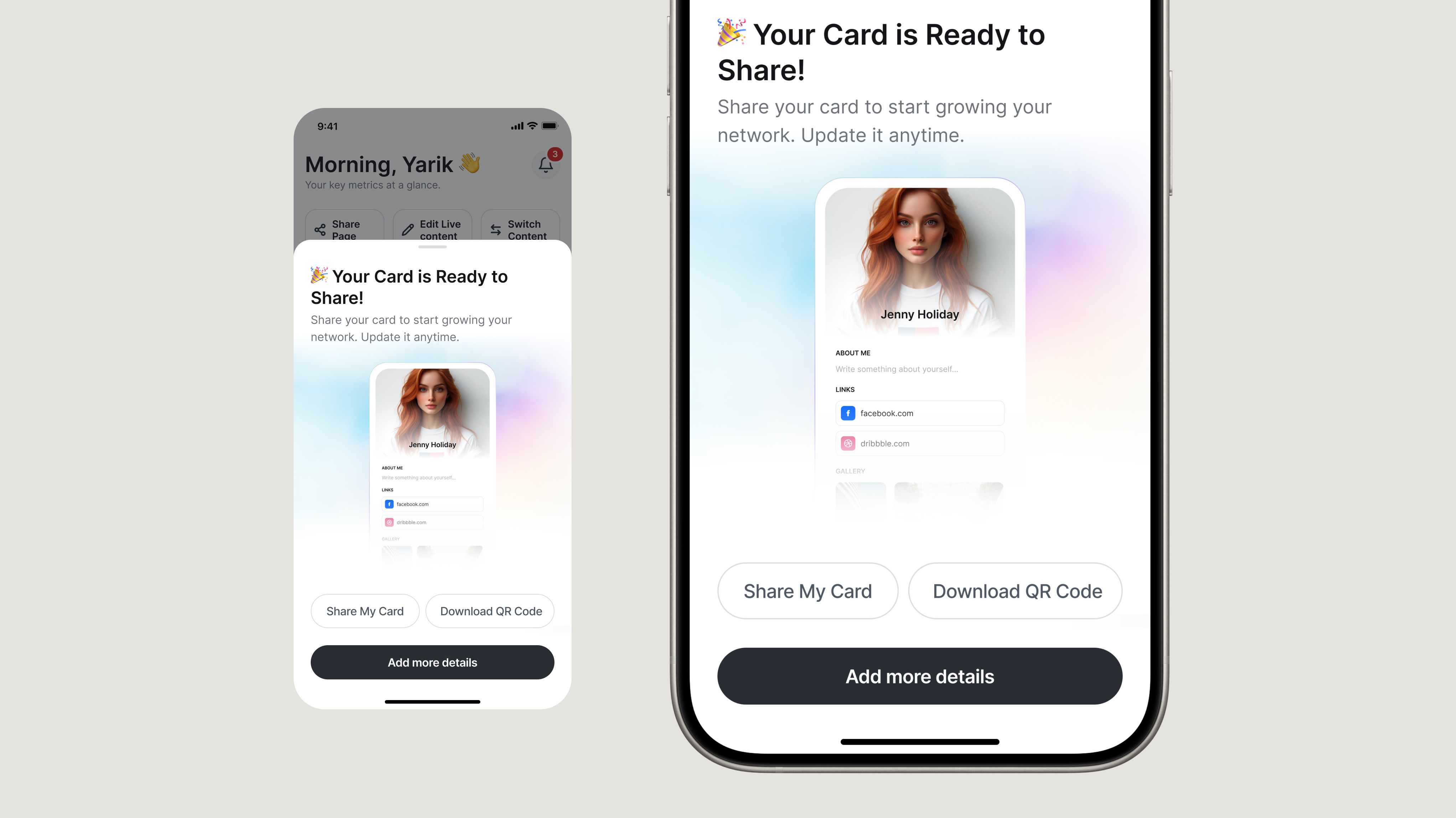 You card ready to share. V1CE Mobile App Design. NFC card branding business digital business card ios mobile app mobile app design mobile design networks nfc business card nfc business cards product design share info share your info template ui upgrade user friendly user interface v1ce web