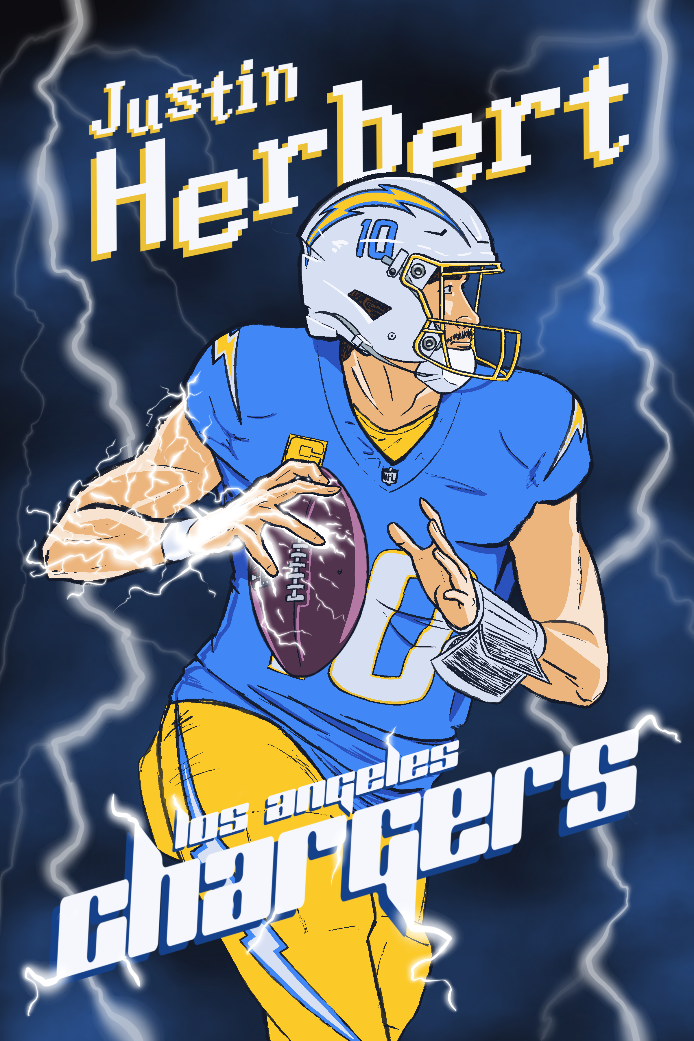 Justin Herbert - LA Chargers branding design football illustration nfl sports sports illustration