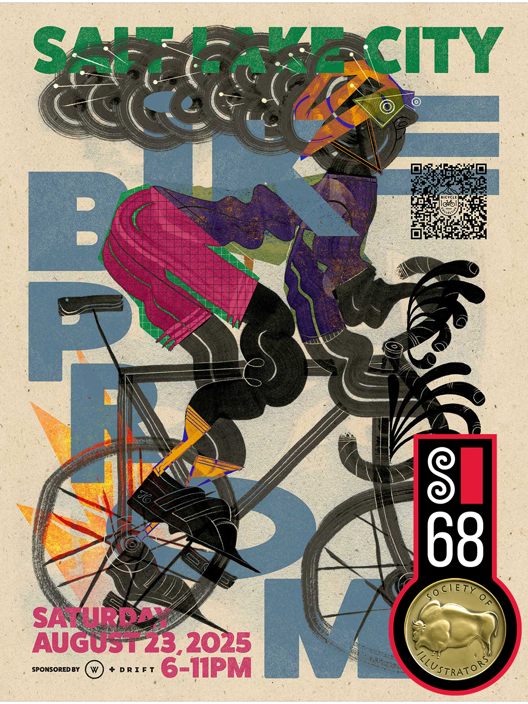 SLC Bike 2025 Prom Poster / Society of Illustrators: Gold Medal award winning design graphic design hand drawn illustration poster typography