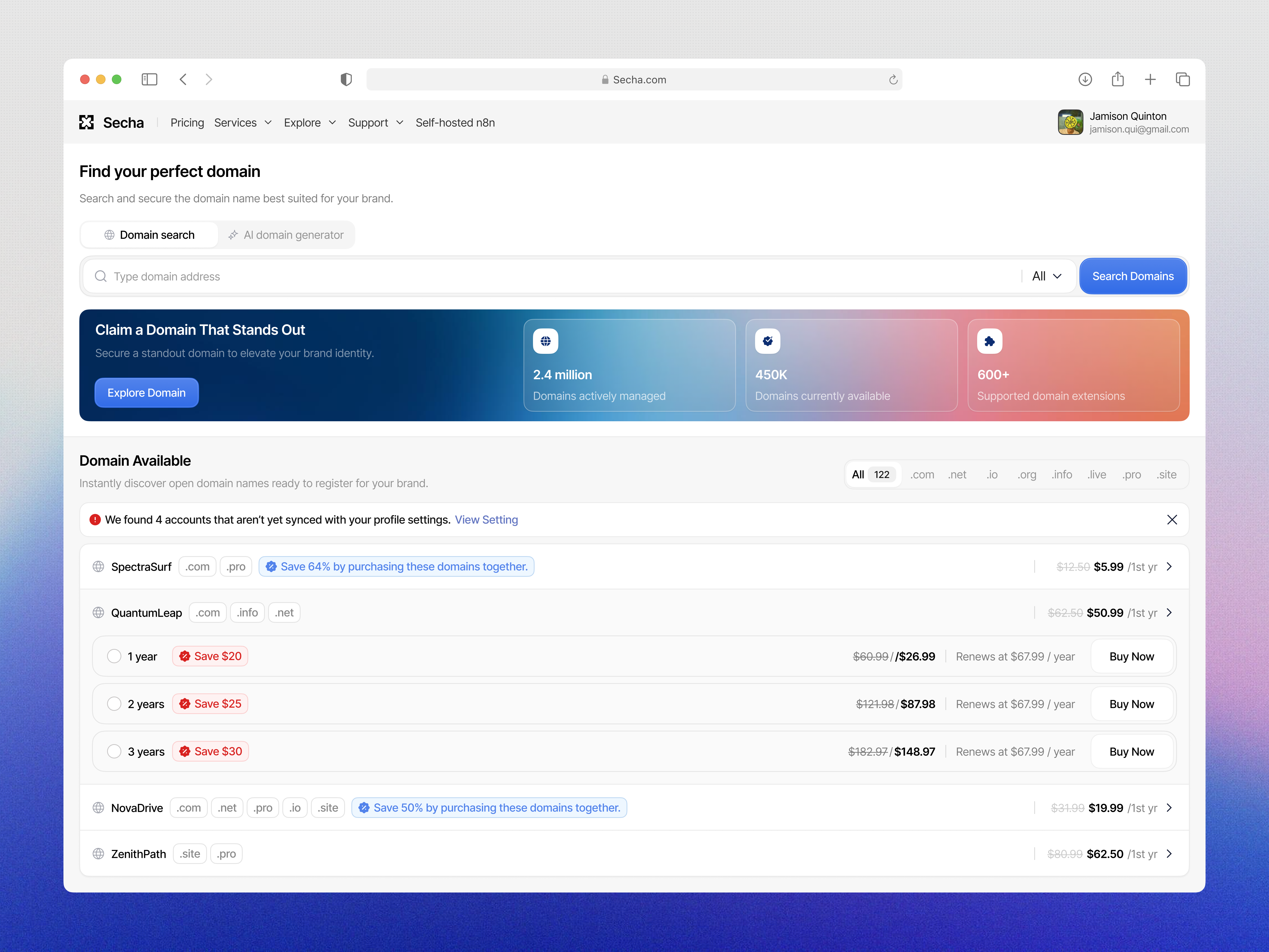 Secha - Domains Dashboard admin dashboard clean cloud hosting cloud server dashboard dashboard design design domain domain dashboard hosting linear product design server hosting ssl ui ui design uiux web design web hosting website