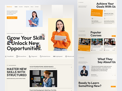 Course Learning Education Website clean layout course catalog course website design digital learning education portal landing page learning platform modern ui online academy skill development student dashboard study interface study online training system ui ux web education website
