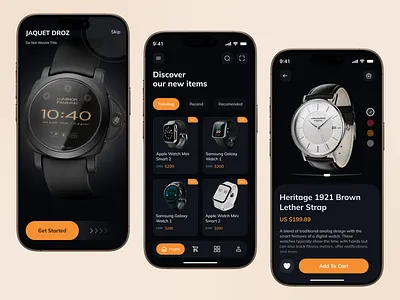 Luxury Watch Smart Mobile App Design 2025 design trend app design black darkmode e commerce ecommerce mobile app design fashion fashion ecommerce ios luxury watch mobile app mobile app design online shop shopping smartwatch app store ui ux watch app watch shop watch store app