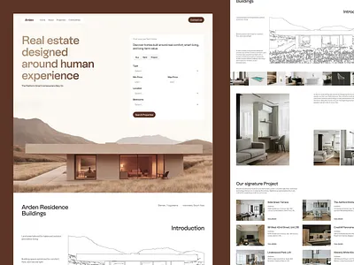 Arden - Real Estate Landing Page architecture arden ui design brown website building design home housing housing design interior landing page luxury real estate luxury website minimal design modern living real estate real estate design rent ui design residential ui landing page web design website
