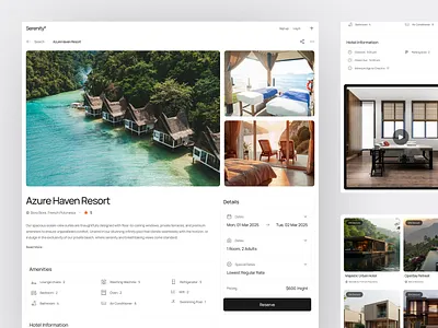 Serenity - Hotel Details Page agent booking building clean destination holiday hotel landing page minimalist product resort travel travel agency traveling ui ux vacation villa web design website