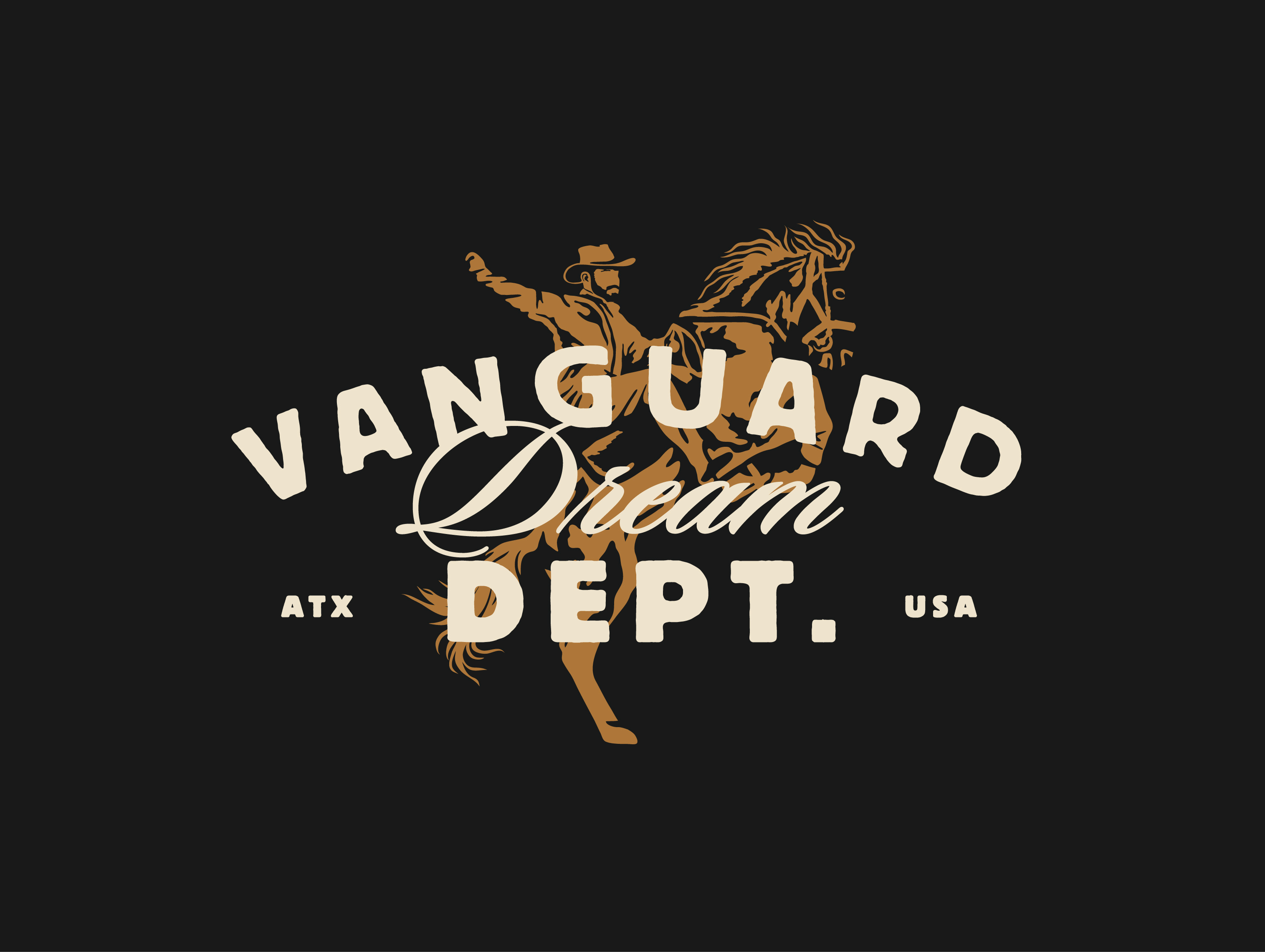 Vanguard Dream Dept. animal antique apparel bold cowboy drawing gritty grunge horse illustration merch nature typography vintage western