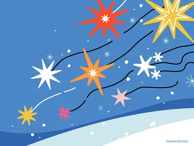 Falling stars. Spark it and make a wish branding christmas christmas design december mood design digital illustration dreamy vibes falling stars holiday art illustration illustrator magical night new year shooting star star starry sky vector winter winter background wish