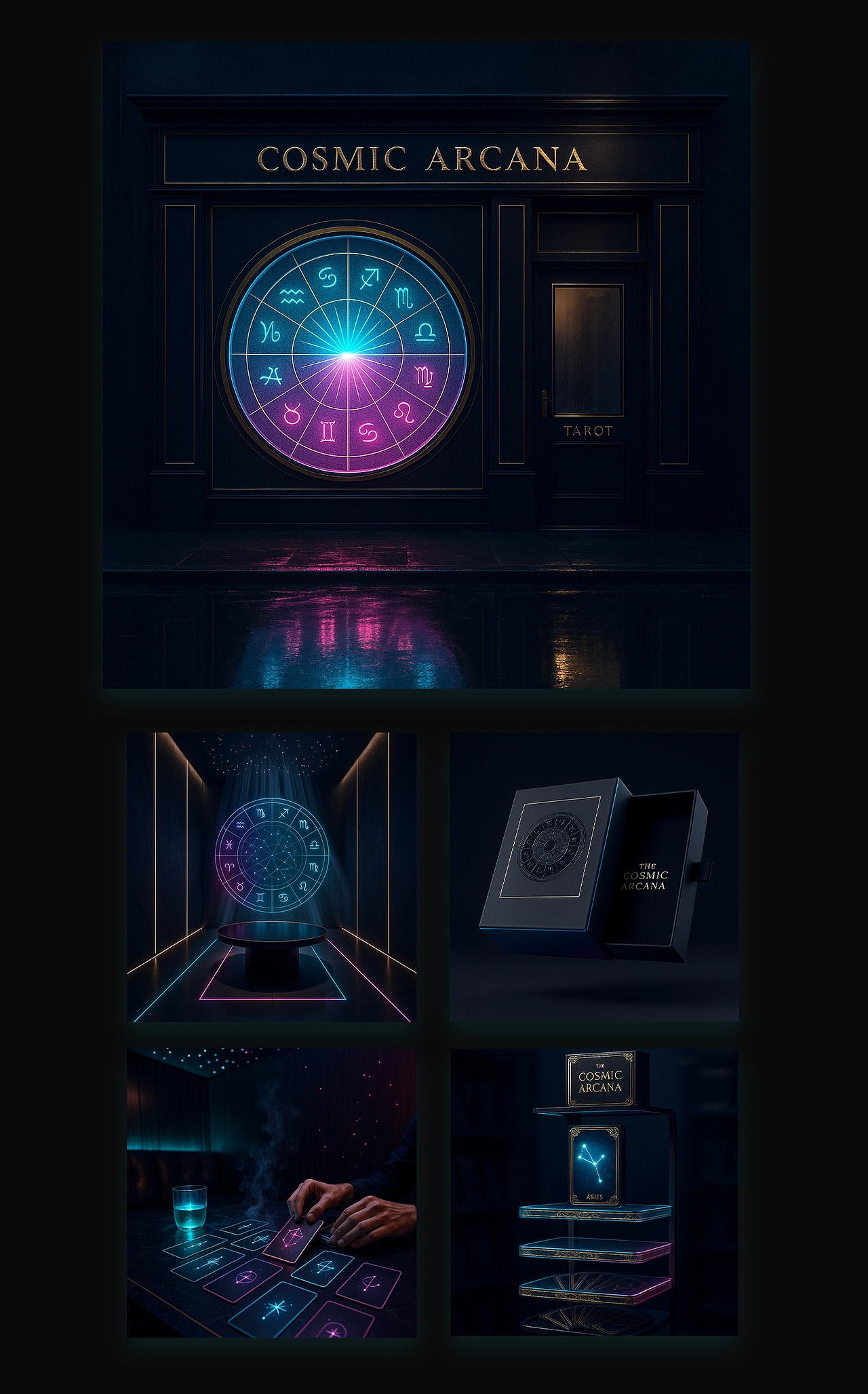 Cosmic Arcana | Modern Tarot Card Design ai created works ai creation ai design brand customization brand full case design card packaging poster design tarot cards visual design