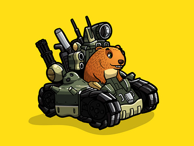 Capybara riding a tank capybara cartoon character cute design illustration masbro metal slug tank vector