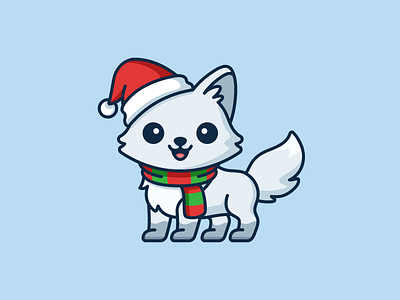 Arctic Fox Illustration adorable alfrey davilla arctic fox cartoon character children christmas cute fluffy fur holiday illustration lovely mascot mascot logo santa scarf snow fox vaneltia winter