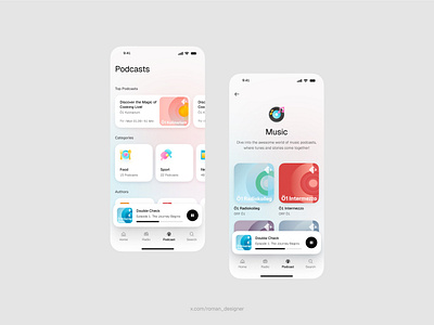 Podcast details abstract audio candy cover gradient interaction light mobile music player playlist podcast shadow ui ux white