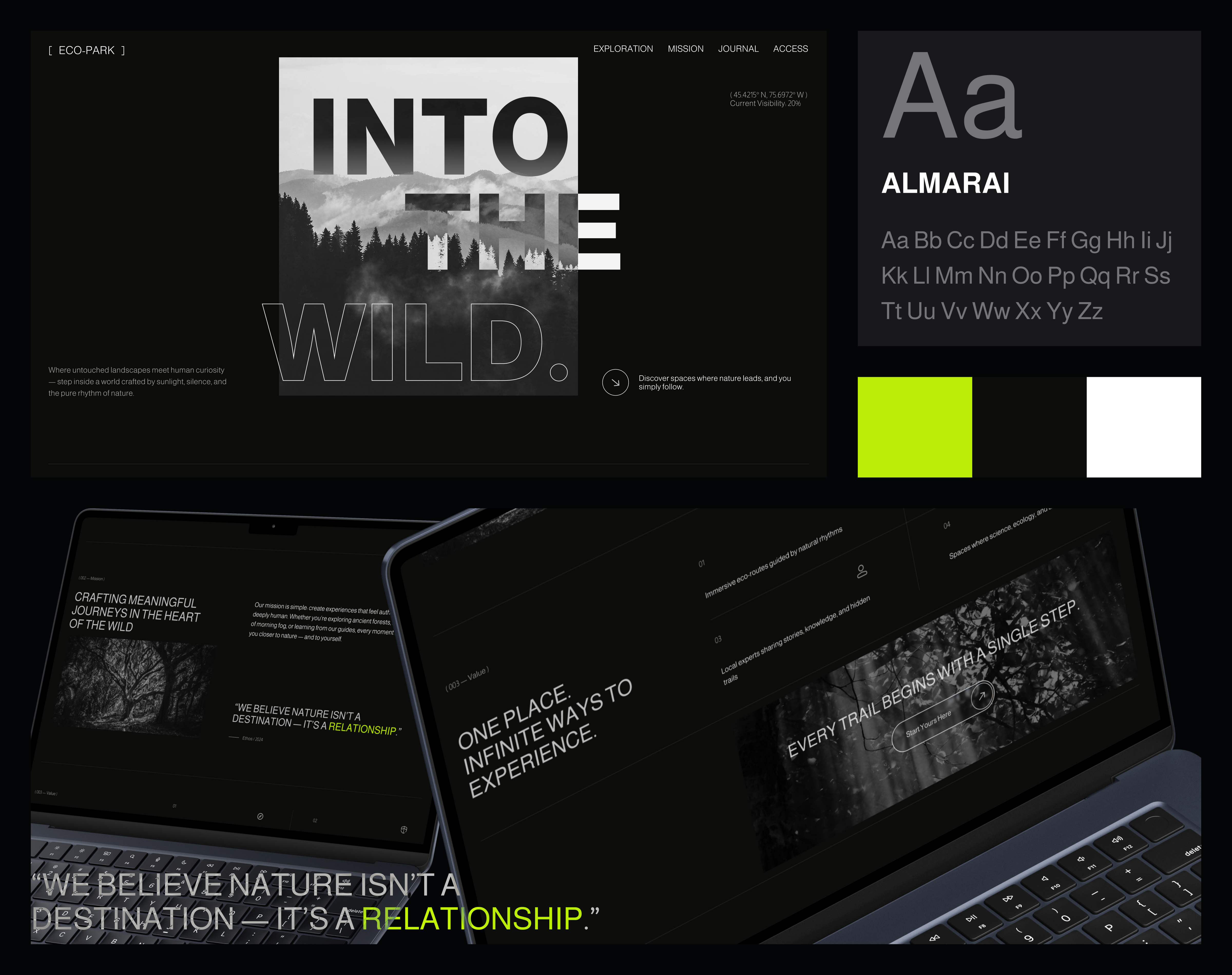Eco-park adventure branding dark theme design ecology forest illustration logo mountain ui ux web website