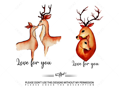 Watercolor cute deer couple clipart deer watercolor design