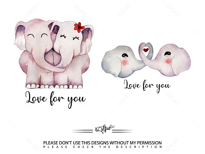 Watercolor valentines day couple elephant clipart elephant valentine day couple