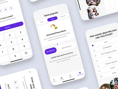 Family Safety App – Pricing & Onboarding Screens app app design baby tracker app family family app family safety app ios membership ui mobile mobile app design mobile location mobile ui onboarding ui product design real time location store locator subscription design tracking app ux verification screen