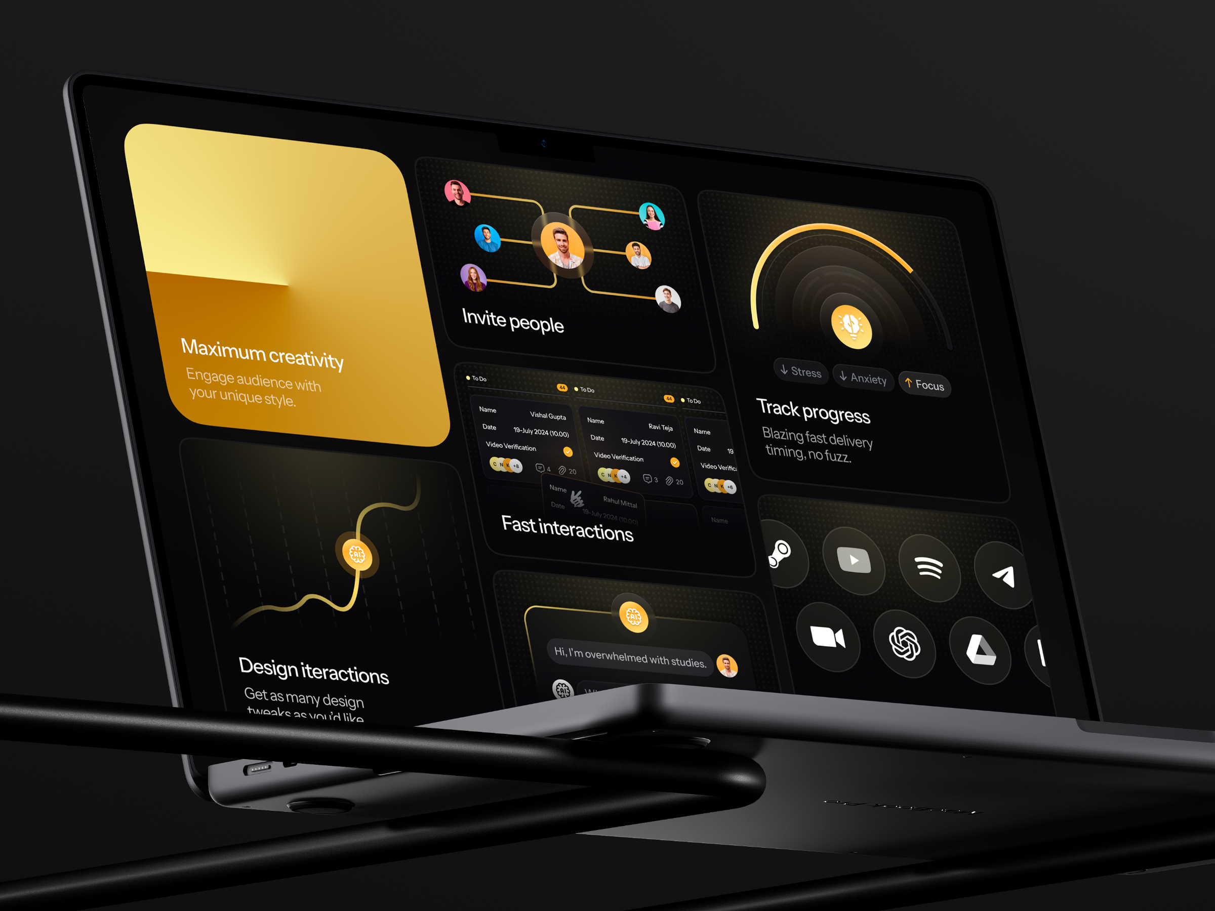 Golden Bento Design ai ai ui bento bento grid bento hero clean design effectiveness gold and black gold palette gold ui golden graphics hero block le xel lexel modern modern ui saas site bento ui concept