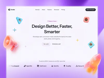 Gradia - Hero section 3d 3d asset 3d web design design framer framer ui hero section ui ui design web web design web ui