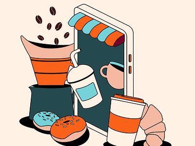 Coffee blue coffee coffeeshop design graphic graphic design illustration illustration work orange store vector