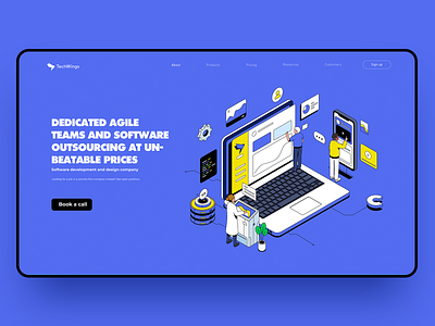 Landingpage code cpmputer crypto illustration isometric tech the server vector wings work workflow