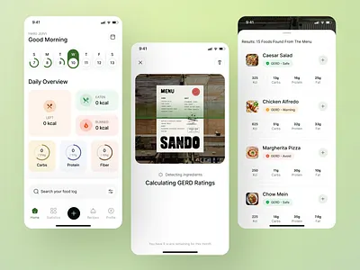 Nutrition App - Menu Scanning app design clean design diet app diet planning app food scanning gerd rating app health nutrition app menu scanning minimal design mobile nutrition app