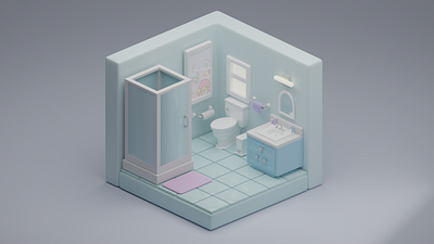 Isometric Bathroom 3D Model 3d 3dmodel bath bathroom blender blender3d cute isometric kawaii pastel pretty room sanrio