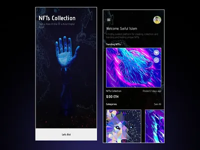NFT Mobile App app design design ios app mobile app nft assets mobile app nft marketplace ios mobile app nft marketplace mobile app nft mobile app ui ux wallet nfts