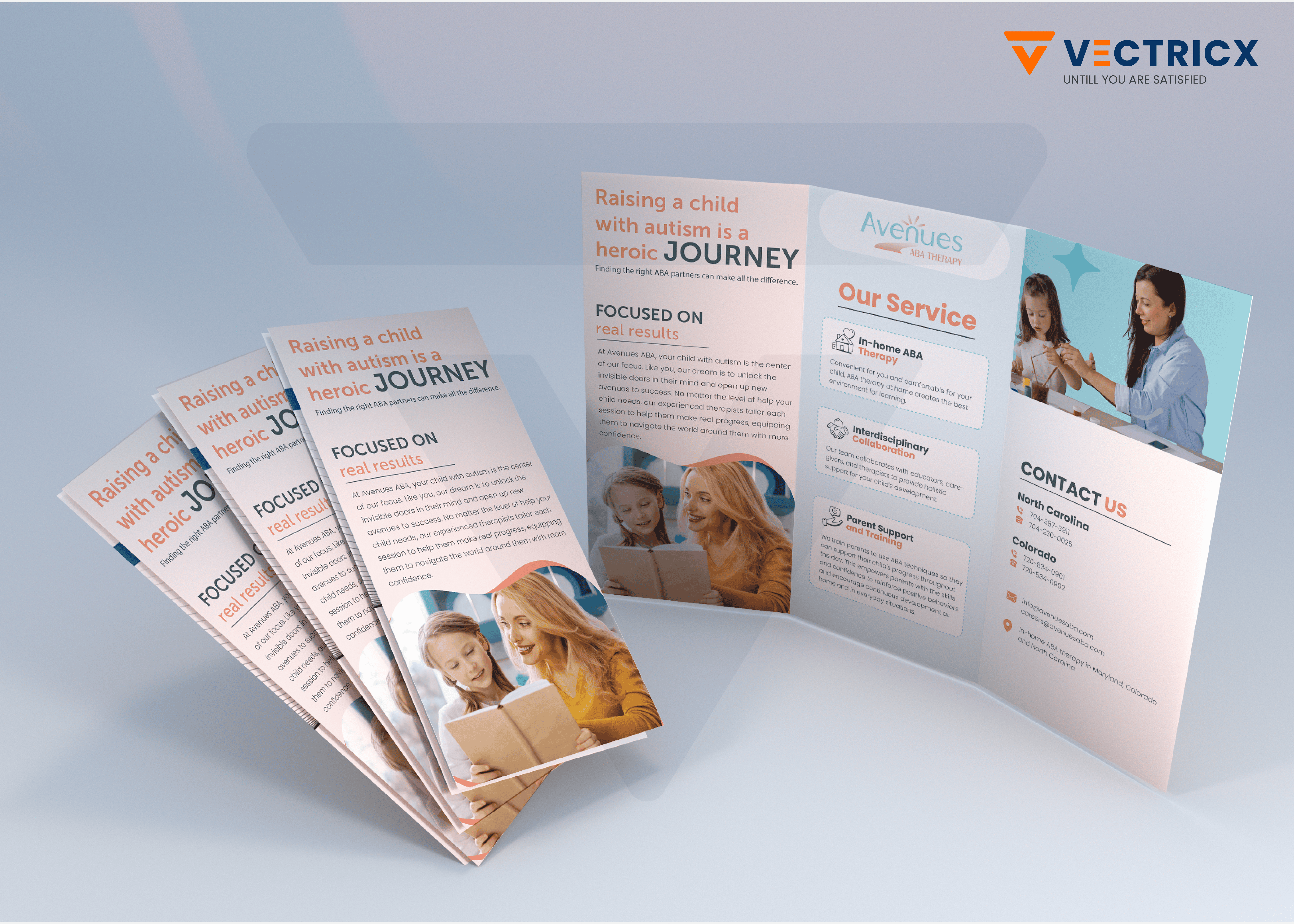 Avenues ABA Therapy | Tri-Fold Brochure Design aba therapy autism support branding clinic marketing graphic design healthcare design kids education medical brochure parenting support print design trifold brochure ui wellness branding