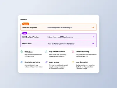 Benefits Dropdown UI – Clean & Modular SaaS Component Design componentbasedui dashboardcomponents minimaluidesign productdesignui saaslandingpage saasuidesign uxuidesign webappui
