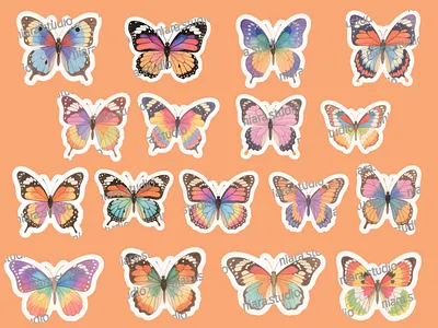 Rainbow Butterfly Collection – Colorful Aesthetic Sticker Pack animals butterfly butterflys colorful design digital digital stickers illustration