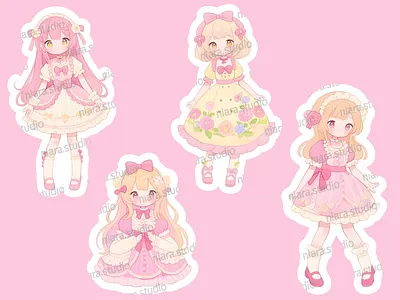Sweet Lolita Girls – Kawaii Pastel Sticker Pack cute digital digital stickers girls illustration kawaii stickers