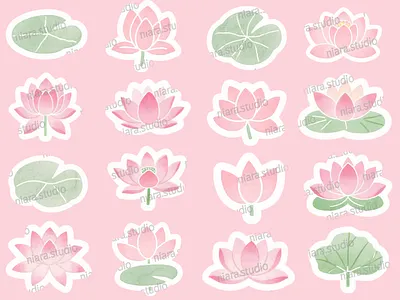 Pink Lotus Serenity – Watercolor Floral Sticker Pack digital digital stickers flowers illustration louts pink stickers