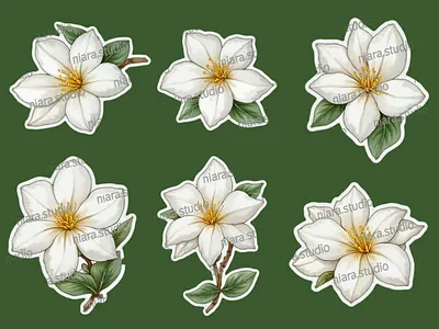 White Gardenia Floral Stickers – Watercolor Vintage Flower Clip digital digital stickers flowers gardenia illustration stickers