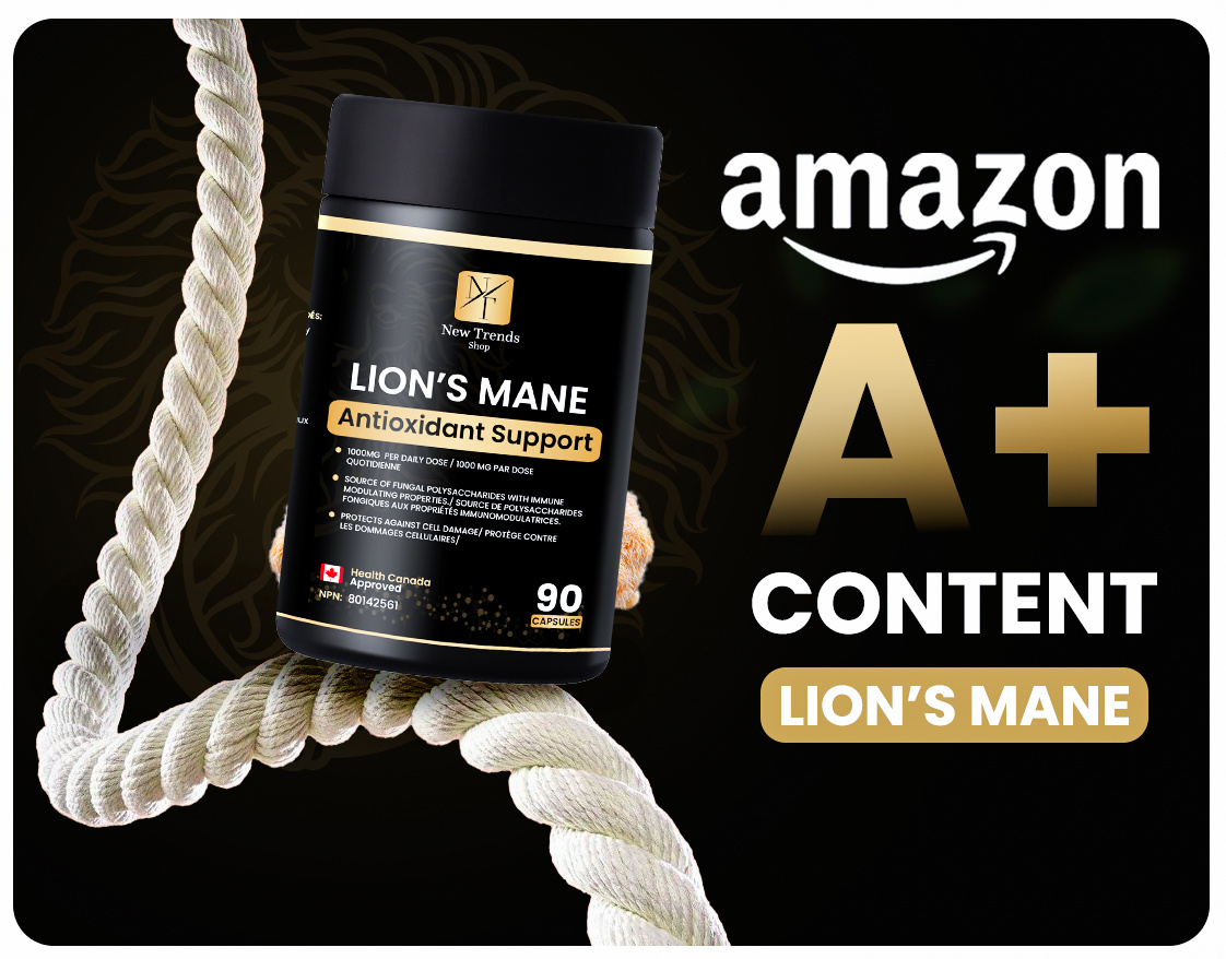 Lion’s Mane Supplement – Modern Amazon A+ Content Branding amazon a lions mane brain health supplement brain support formula clean supplement branding cognitive support supplement health product graphics lions mane lions mane amazon listing lions mane mushroom lions mane supplement memory focus supplement mushroom supplement design natural focus booster nootropic packaging design nootropic supplement organic mushroom supplement premium lions mane supplement label design wellness product design