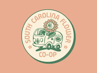 South Carolina Flower Co-Op Logo brand branding bus design flower handmade illustration lettering logo mascot south carolina texture type typography van