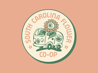 South Carolina Flower Co-Op Logo brand branding bus design flower handmade illustration lettering logo mascot south carolina texture type typography van