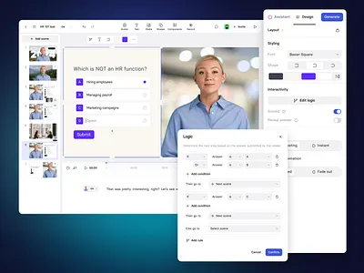 Synthesia interactive components ai ai gen artificial intelligence avatar design interaction ld learning product design quiz saas ui ux video editor