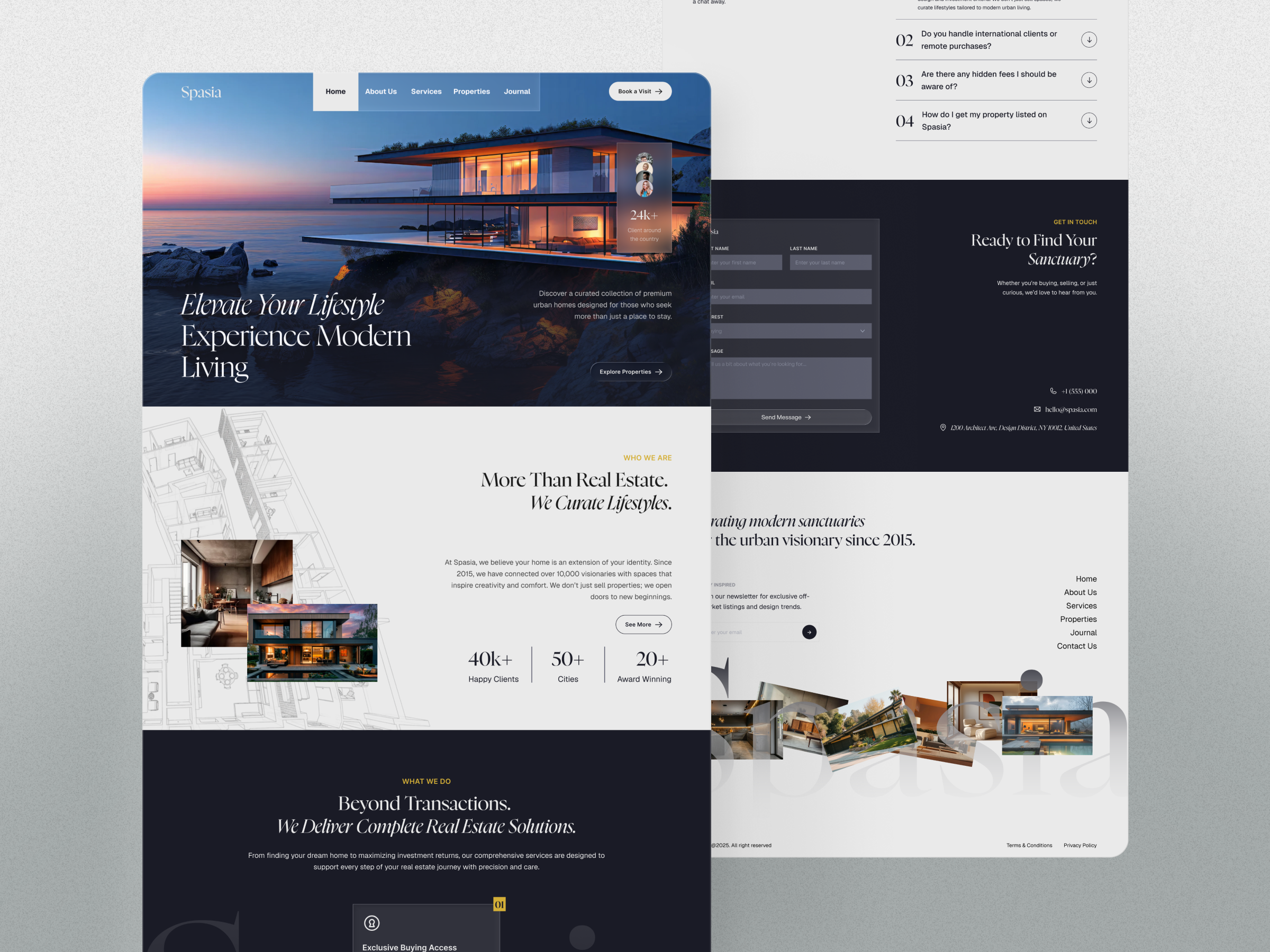 Spasia — Curating Modern Sanctuaries | Real Estate Landing Page architecture clean dark mode home. landing page luxury minimalist property real estate typography uiux web design