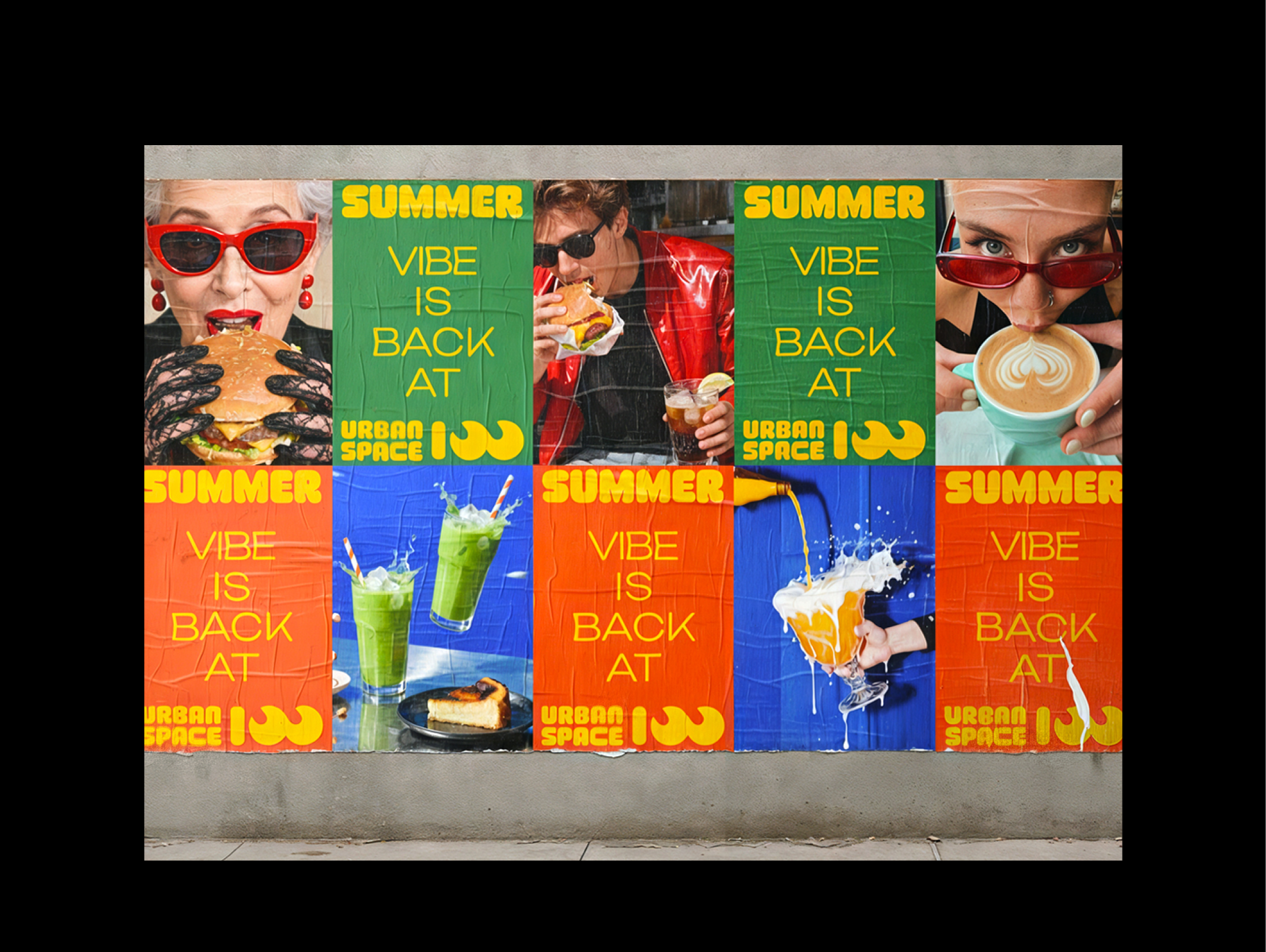 Urban Space 100 — Playful Rebranding advertising branding collage food glued paper graphic design marketing poster design print design social media pack street art typography urban style