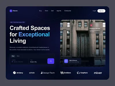 Real Estate Landing Page agency clean dark dark theme design digital graphic design house interface landing landing page minimal muhammad ali real estate real estate landing page real estate website saas ui ux website